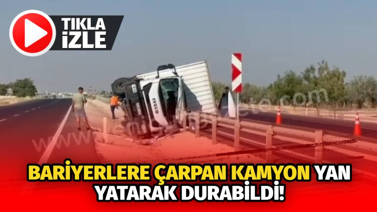 Sabah saatlerinde kontrolden çıkan kamyon, orta refüjde 100 metre boyunca