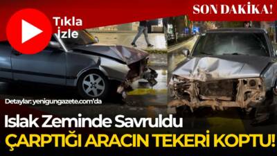 Islak zeminde kontrolden çıkan araç park halindeki araca çarptı. Park