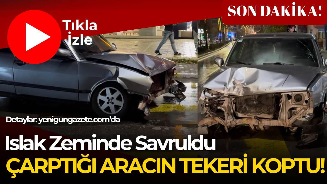 Islak zeminde kontrolden çıkan araç park halindeki araca çarptı. Park
