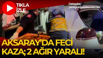 Aksaray’da sürücüsünün kontrolünü kaybettiği otomobil elektrik direğine çarptı. Kazada 2