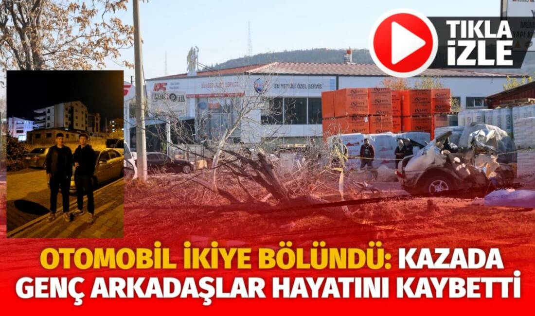 Nevşehir'de yaşanan olayda yoldan çıkarak ağaca çarpan araç ikiye bölündü.