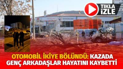 Nevşehir'de yaşanan olayda yoldan çıkarak ağaca çarpan araç ikiye bölündü.