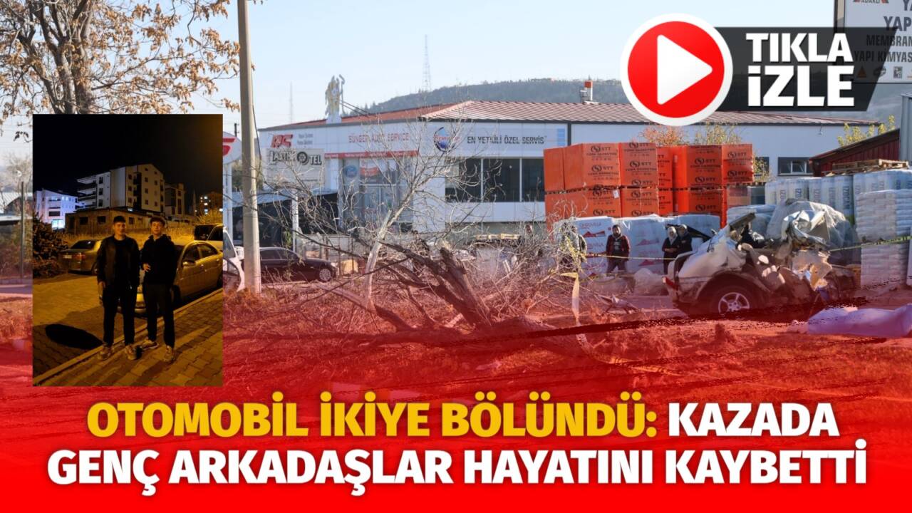 Nevşehir'de yaşanan olayda yoldan çıkarak ağaca çarpan araç ikiye bölündü.