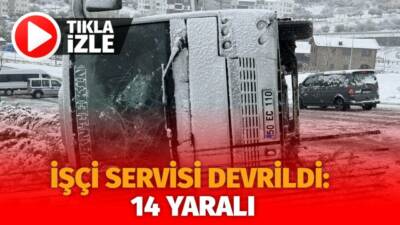 Nevşehir'de meydana gelen trafik kazasında işçi servisi devrildi. Kazada 14