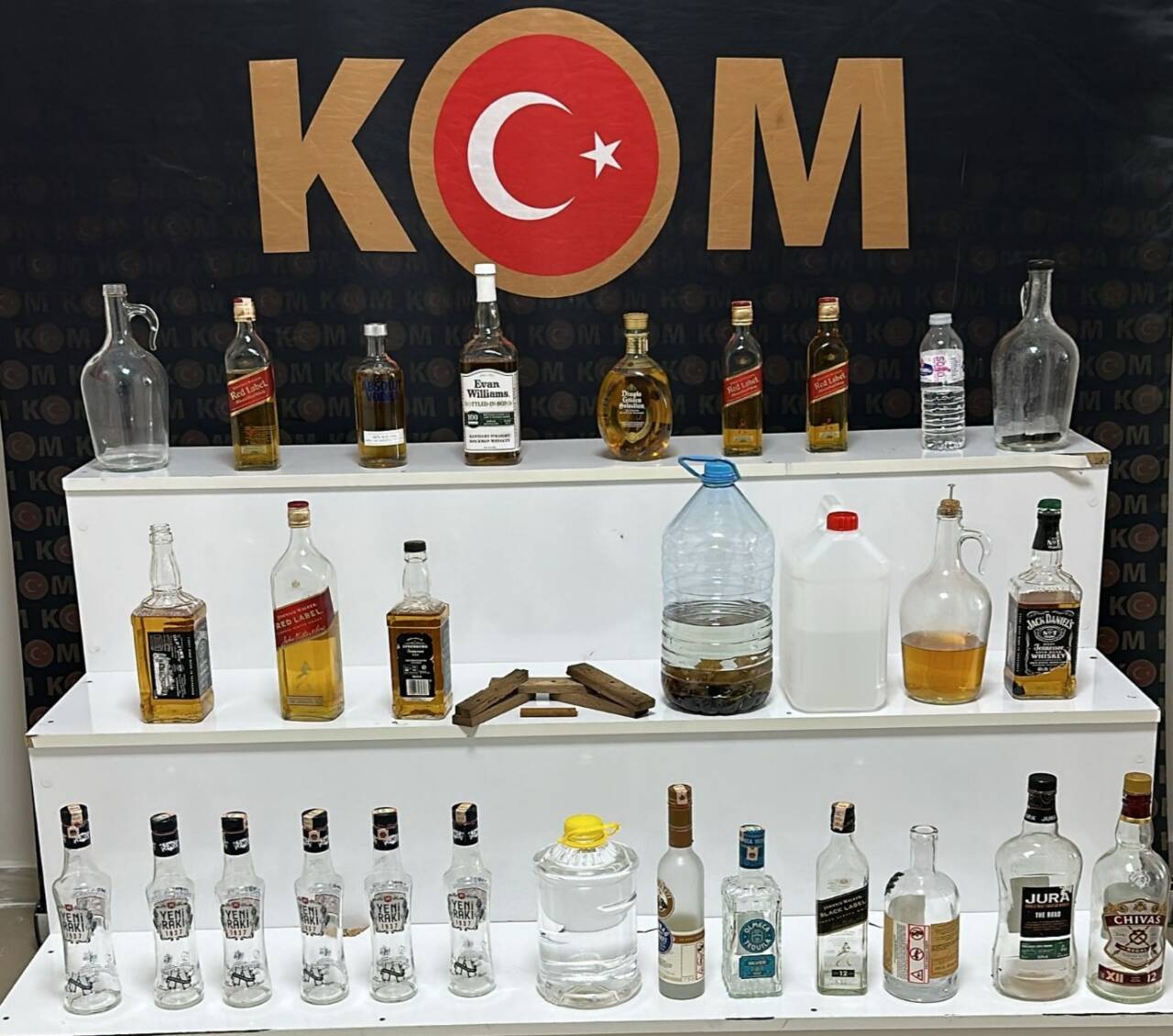 Kırşehir'de düzenlenen operasyonda, 20,25 litre sahte içki ve etil alkol