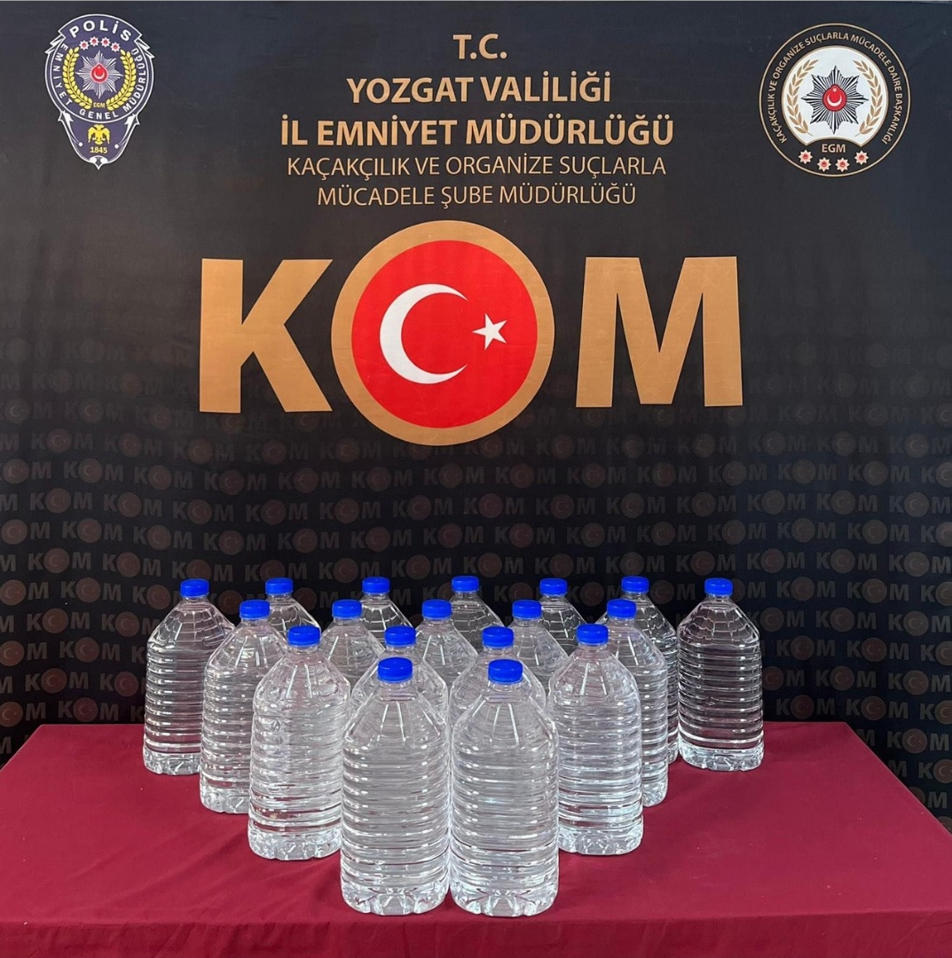 Yozgat'ın Yerköy ilçesinde düzenlenen operasyonda 100 litre etil alkol ele