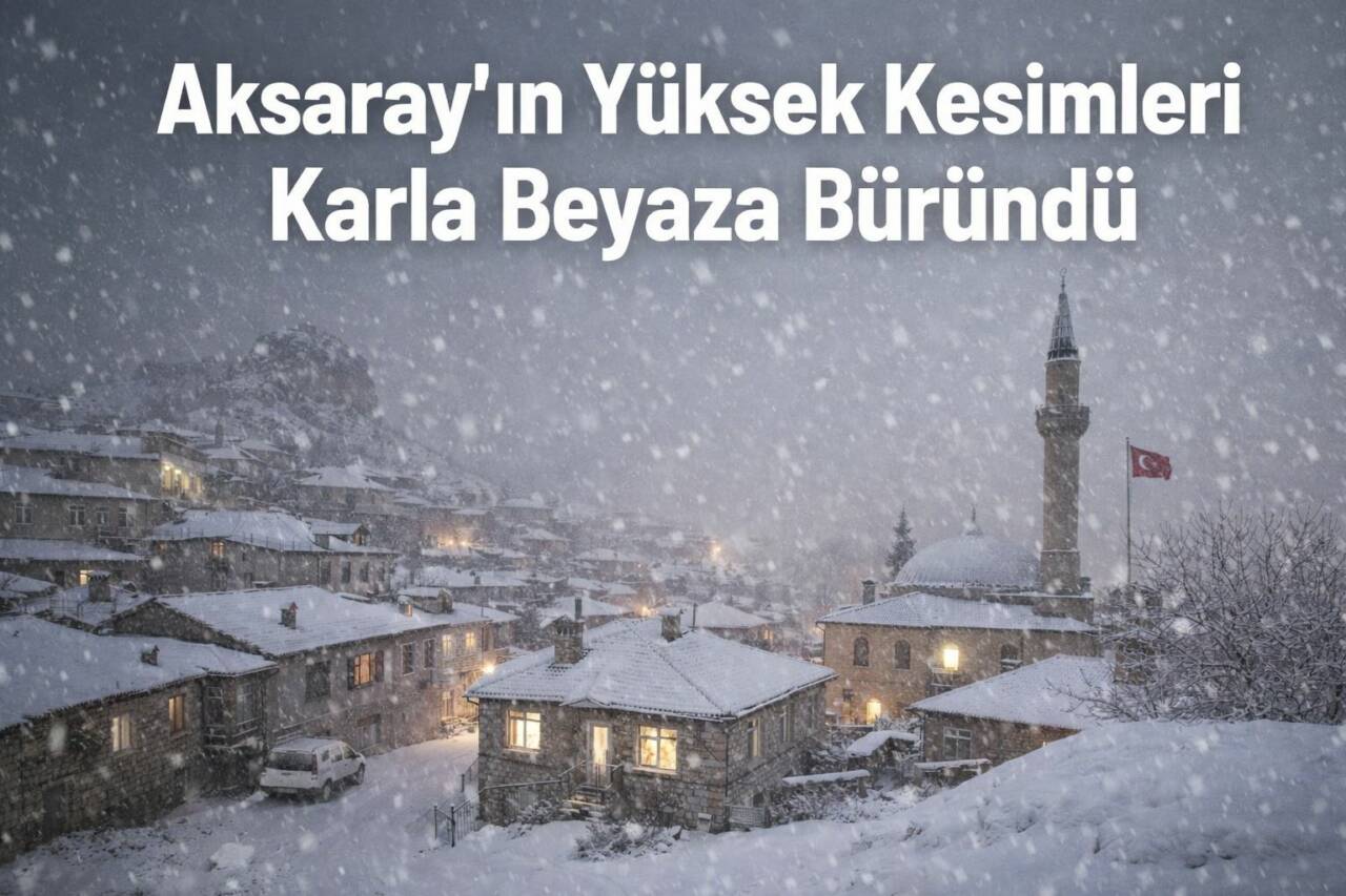 Aksaray’da ani sıcaklık düşüşünün ardından başlayan kar yağışı, Güzelyurt başta