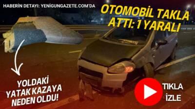 Aksaray’da yol ortasına düşen yatak kazaya neden oldu. Araç takla