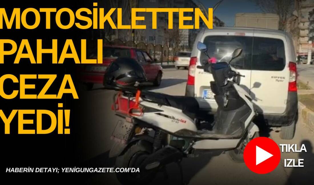 Aksaray’da trafik ekiplerince durdurulan ehliyetsiz ve plakasız elektrikli motosiklet sürücüsüne