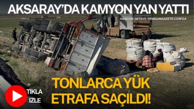 Aksaray-Konya karayolunun 19. kilometresinde patates yüklü kamyon şarampole devrildi. Kamyonda