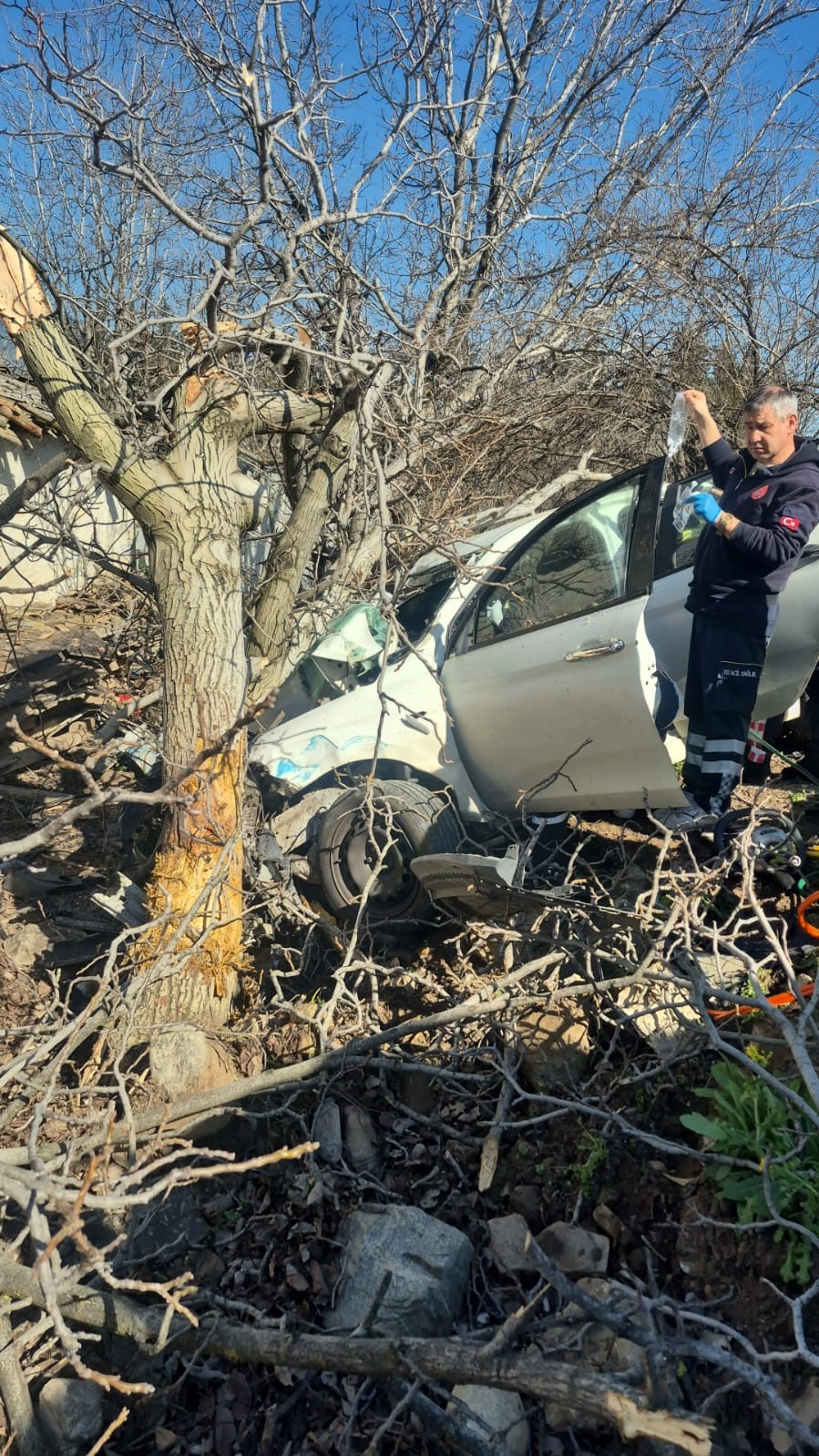 Aydın'ın Bozdoğan ilçesinde kontrolden çıkan otomobilin yol kenarındaki ağaçlara çarpması