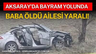 Aksaray–Nevşehir karayolunda bayram tatiline giden ailenin otomobili şarampole devrildi. Kazada