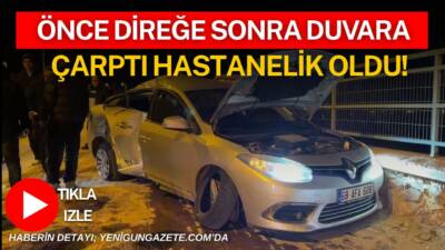 Aksaray Yunus Emre Mahallesi’nde kontrolden çıkan otomobil önce aydınlatma direğine