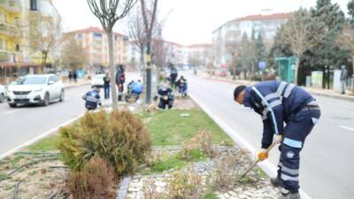 Aksaray Belediyesi ekipleri, Atatürk Bulvarı’nda çevre temizliği ve peyzaj çalışması