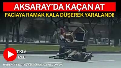 Aksaray Konya Bulvarı’nda sahibinden kaçan at, at arabasıyla birlikte düşerek
