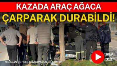Aksaray’da Cumhuriyet Bulvarı’nda iki otomobilin çarpışması sonucu araçlardan biri orta