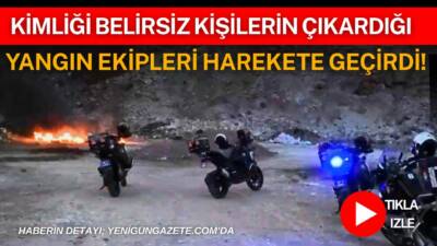 Aksaray Kireçlik mevkiinde kimliği belirsiz kişilerce yakıldığı değerlendirilen lastik yangını,