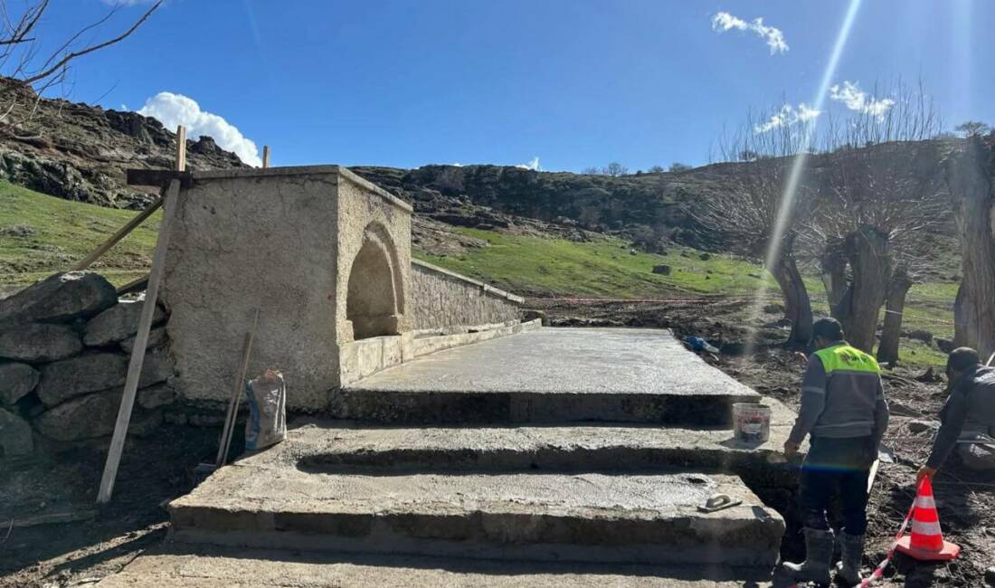 Hava şartlarının iyileşmesiyle birlikte Güzelyurt’ta Manastır Çeşmesi’nde yürütülen restorasyon ve