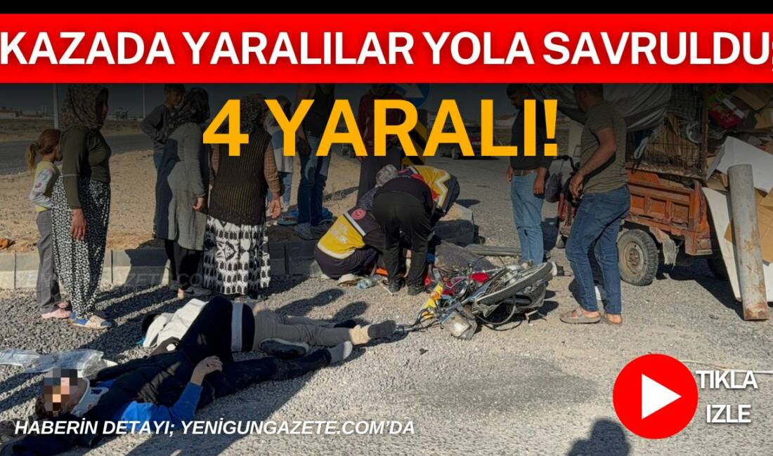Kazada yaralılar yola savruldu; 4 yaralı! Aksaray’da motosiklet ile üç tekerlekli aracın çarpışması sonucu 4 kişi