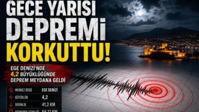 Muğla’nın Bodrum ilçesi açıklarında Ege Denizi’nde gece saatlerinde 4,2 büyüklüğünde