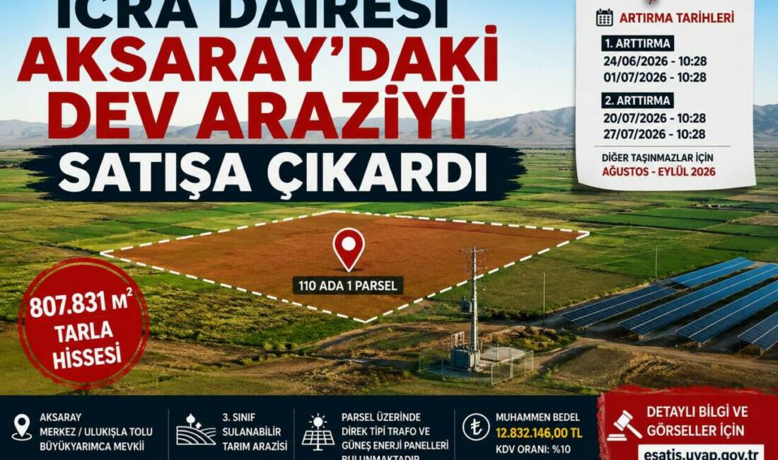 Aksaray Merkez Ulukışla Tolu köyündeki 807 bin metrekarelik tarla hissesi