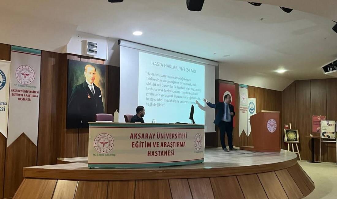 ASÜ’de sağlık hukuku ve etik süreçler masaya yatırıldı Aksaray Üniversitesi Tıp Fakültesi tarafından düzenlenen eğitim programında sağlık hukuku,