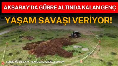 Aksaray’ın Sağlık beldesinde römorktan hayvan gübresi boşaltırken dökülen gübrenin altında
