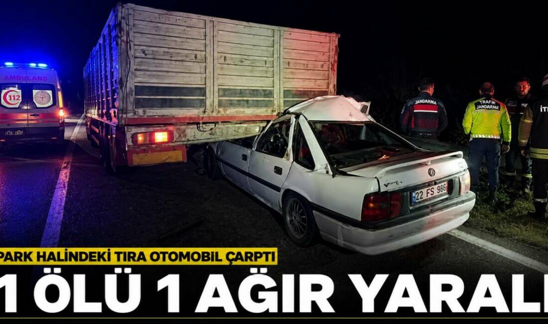 Park halindeki tıra otomobil çarptı; 1 ölü 1 ağır yaralı Emniyet şeridinde park halinde bulunan tıra otomobilin arkadan çarpması sonucu