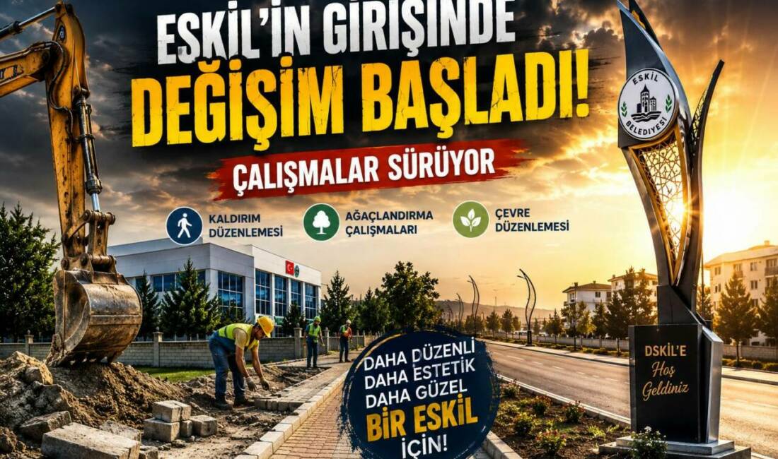 Eskil’in Girişinde Değişim Başladı: Çalışmalar Sürüyor Eskil Belediyesi, ilçe girişinde kapsamlı çevre düzenleme çalışmalarını sürdürüyor. Kaldırım,