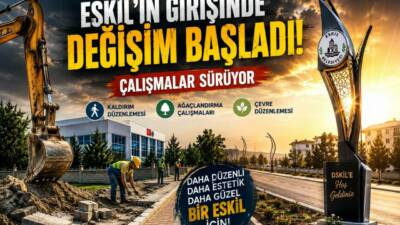 Eskil Belediyesi, ilçe girişinde kapsamlı çevre düzenleme çalışmalarını sürdürüyor. Kaldırım,