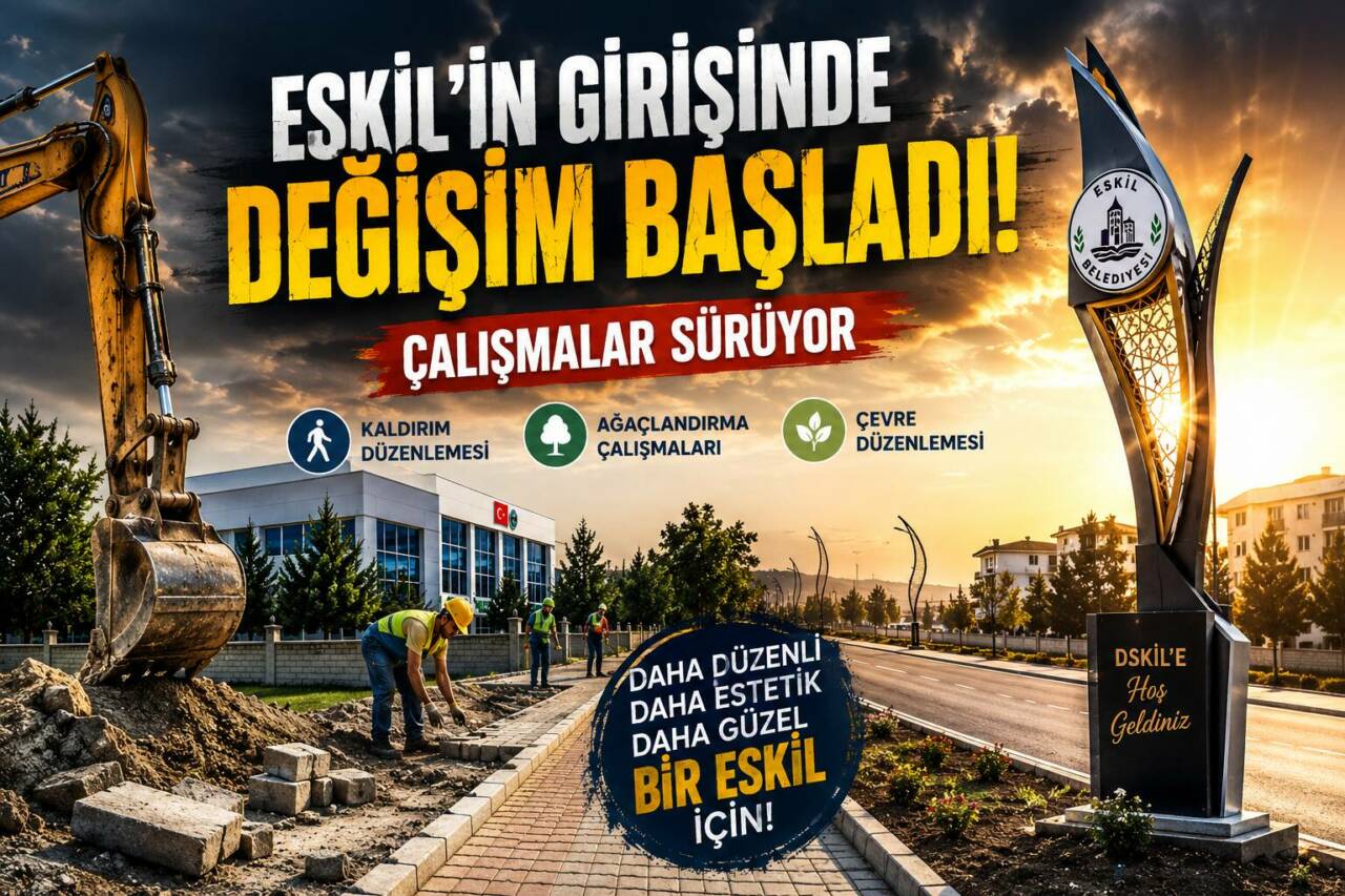 Eskil Belediyesi, ilçe girişinde kapsamlı çevre düzenleme çalışmalarını sürdürüyor. Kaldırım,