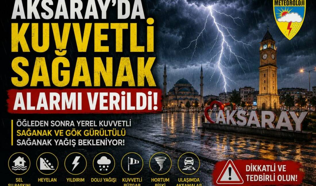 Aksaray’da Kuvvetli Sağanak Alarmı Verildi Konya 8. Meteoroloji Bölge Müdürlüğü, Aksaray ve ilçelerinde öğleden sonra