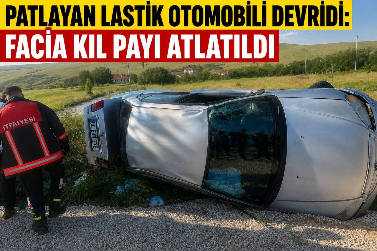 Aksaray’ın Ortaköy ilçesinde seyir halindeyken lastiği patlayan otomobil kontrolden çıkarak