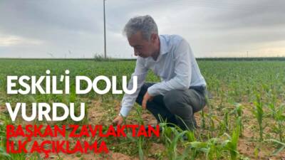 Eskil’de etkili olan dolu yağışı tarım arazilerinde zarara yol açtı.
