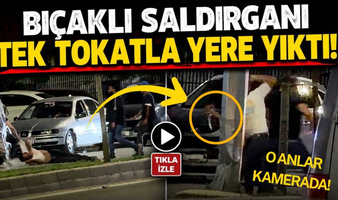 Bıçaklı saldırganı tek tokatla yere yıktı! Aksaray’da kavgada tansiyon bir anda yükseldi. Bıçak çektiği öne sürülen