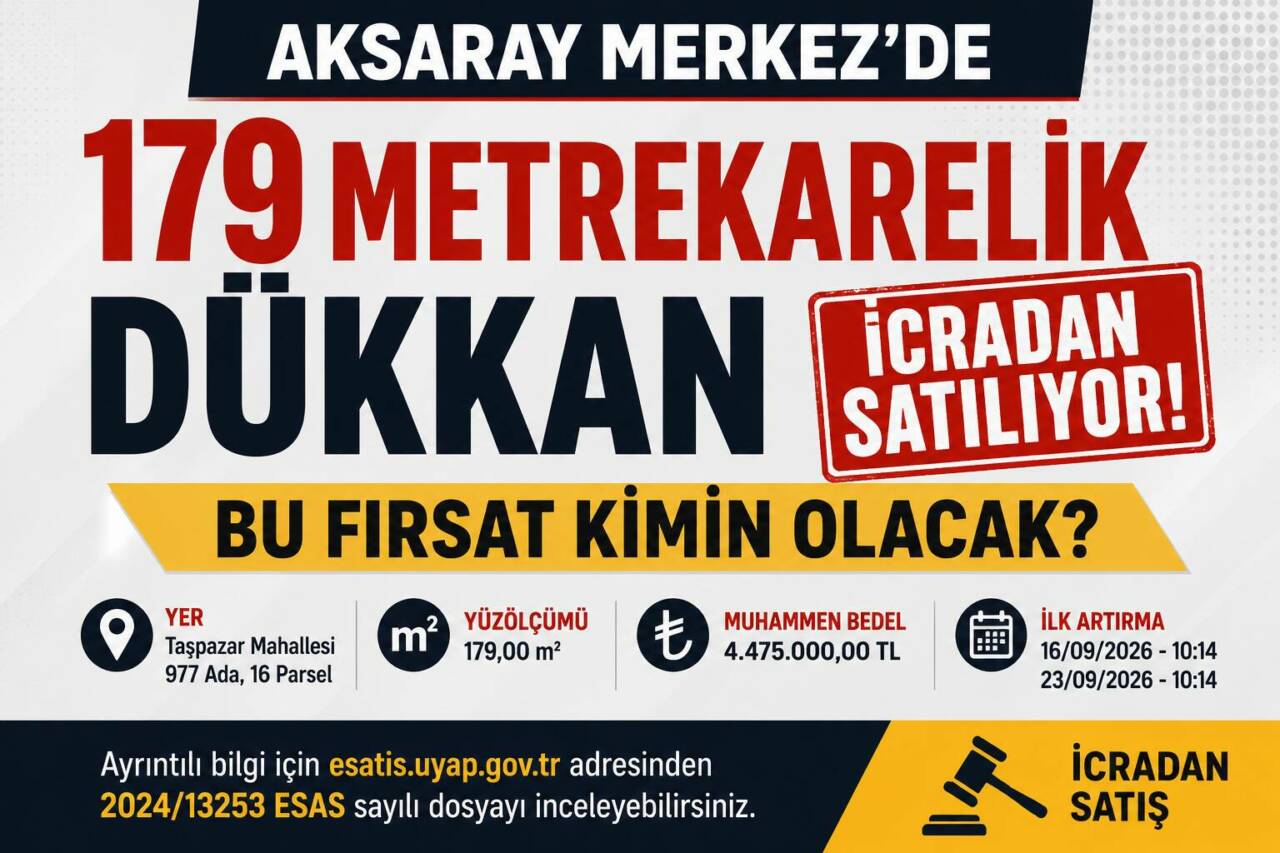 Aksaray Merkez Taşpazar Mahallesi’nde bulunan 179 metrekarelik taşınmaz, 4 milyon