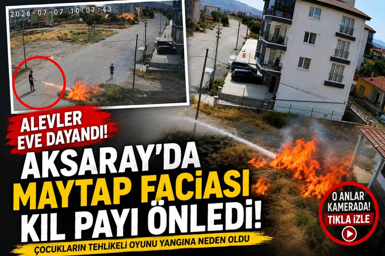 Aksaray’da maytapları kurumuş otların arasına atan çocukların neden olduğu yangın,