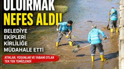 Aksaray Belediyesi ekipleri, Uluırmak’ta biriken atık, çöp, yosun ve yabani