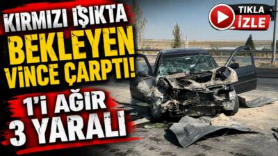 Aksaray-Konya Karayolu üzerindeki Eşmekaya Kavşağı’nda trafik ışıklarında bekleyen vince arkadan