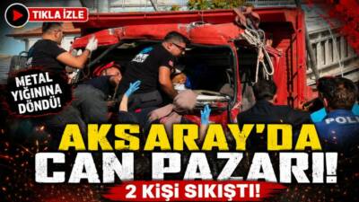 Aksaray Yunus Emre Mahallesi’nde kamyonetin kamyona arkadan çarpması sonucu araçta