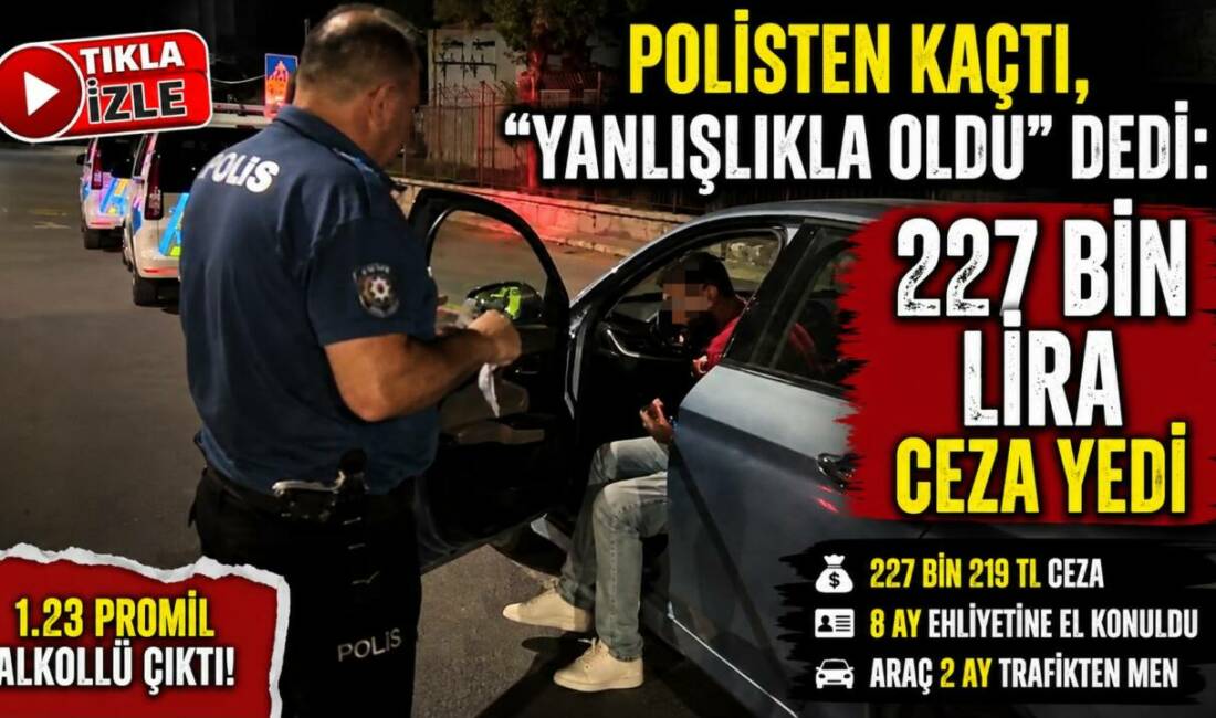 Polisten Kaçtı, “Yanlışlıkla Oldu” Dedi: 227 Bin Lira Ceza Yedi Polisin dur ihtarından kaçtıktan sonra yakalanan 23 yaşındaki sürücü, “Yanlışlıkla