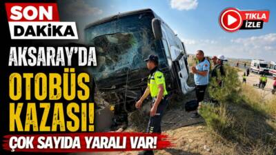 Aksaray’da meydana gelen trafik kazasında kontrolden çıkan yolcu otobüsü şarampole