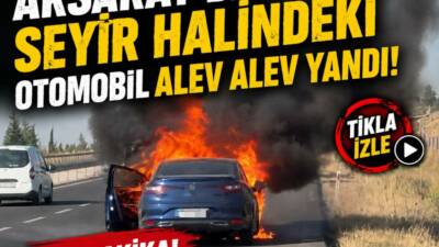 Aksaray-Nevşehir kara yolunda seyir halindeyken alev alan otomobil kullanılamaz hale